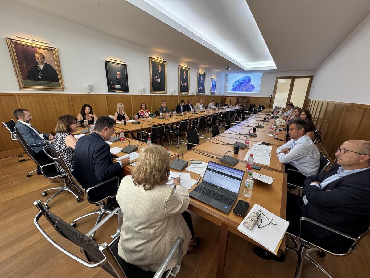 El pleno del Consejo Social de la UA reunido por primera vez bajo la presidencia de César Quintanilla, este lunes.