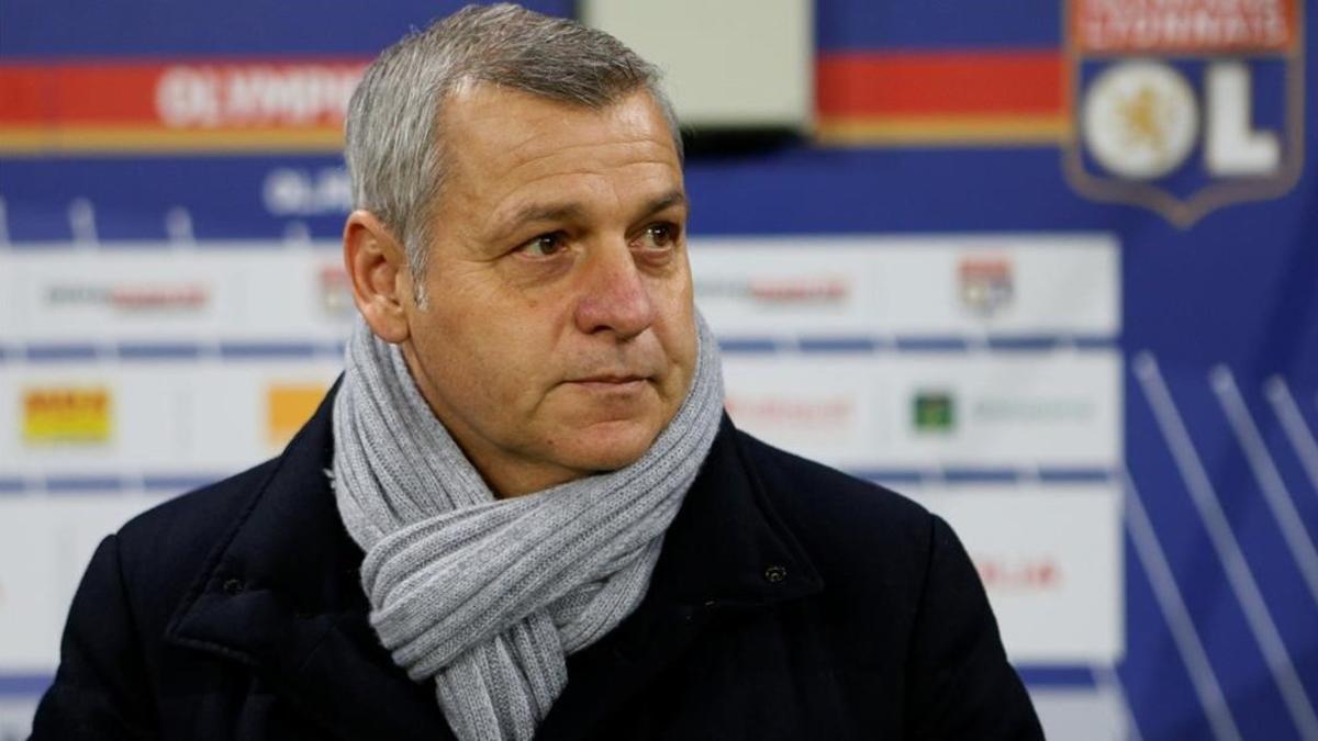 Bruno Génésio, el entrenador del Lyón, antes del partido ante el Mónaco de este domingo.