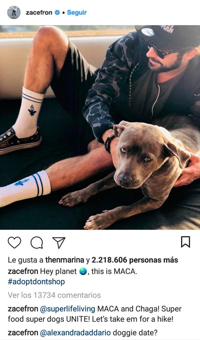 Foto del Instagram de Zac Efron con comentario de Alexandra Daddario