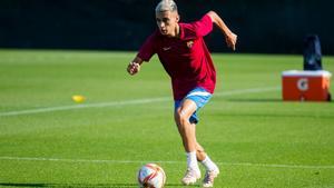 Kays Ruiz, en un entrenamiento con el filial azulgrana