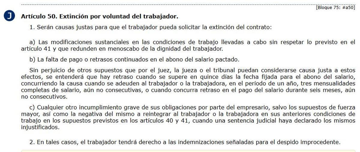 Artículo 50.1.b del Estatuto de los Trabajadores