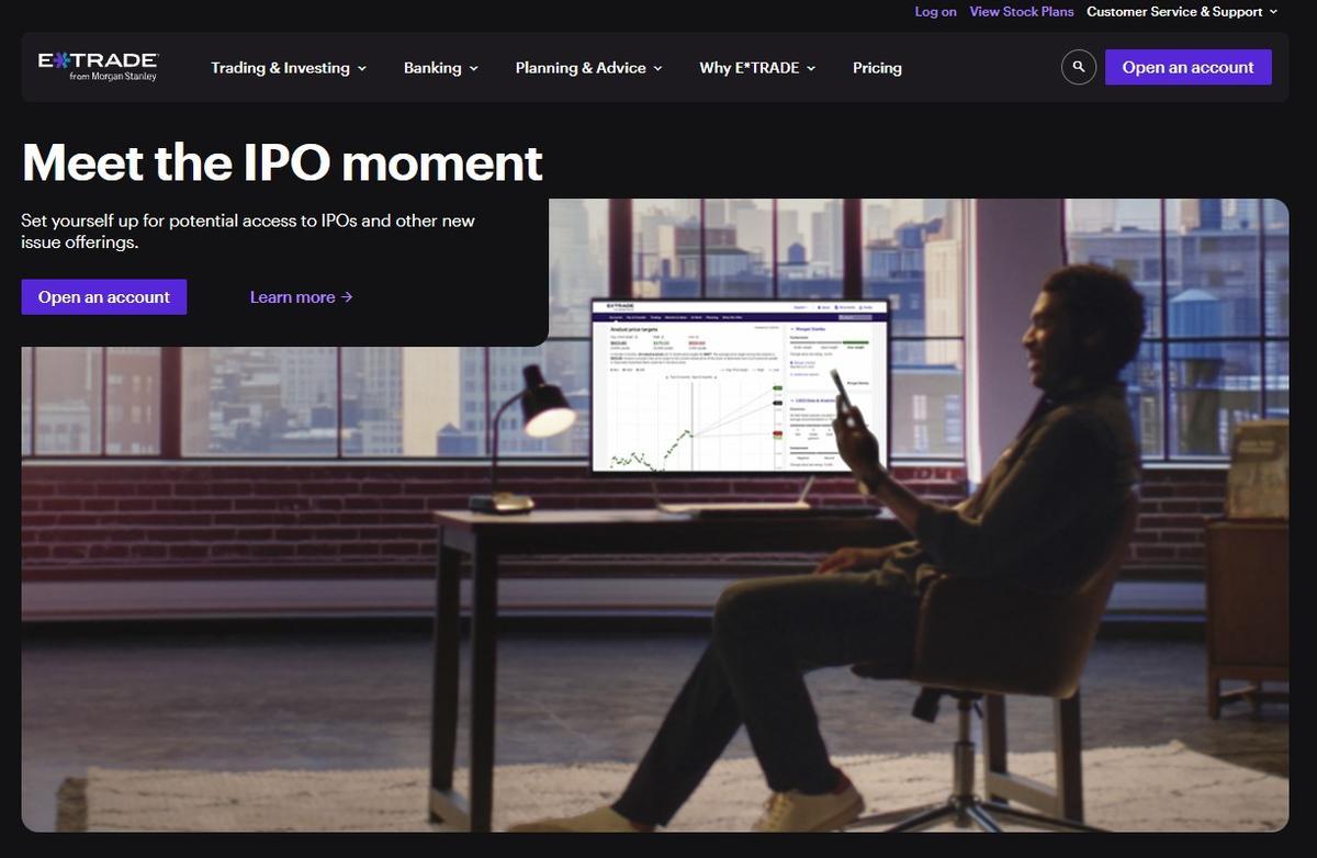 La portada de la página web de E*Trade