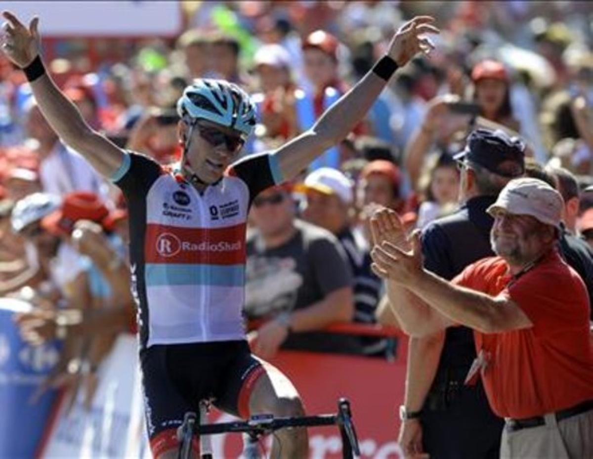 Chris Horner celebra la victòria en la tercera etapa de la Vuelta.