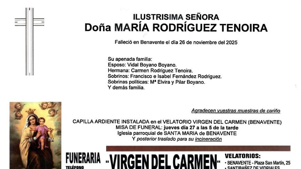 Esquela María Rodriguez Tenoira