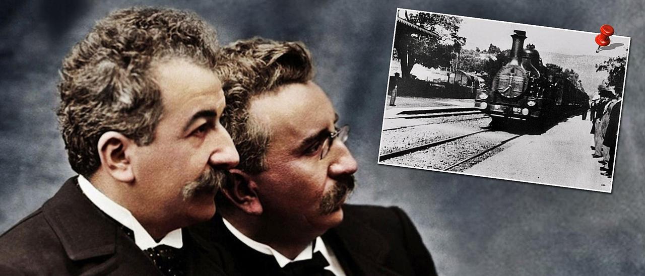 Los hermanos Lumiére y fotograma de de “La llegada de un tren a la estación”.