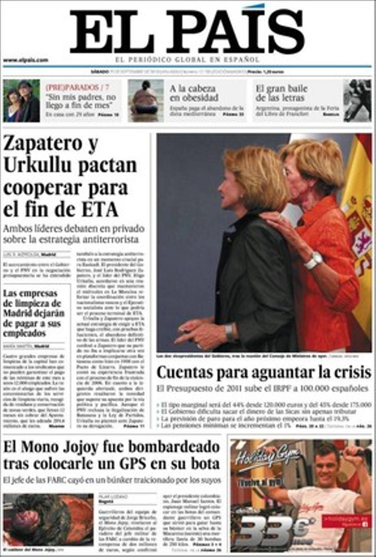 Portada del País del 25 de setembre del 2010.