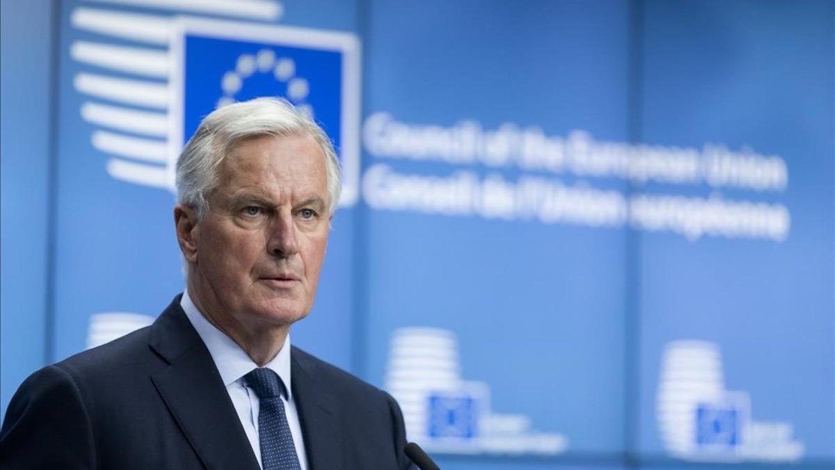 El  jefe de negociaciones de la Comisión Europea con el Reino Unido, Michel Barnier, en una conferencia en Bruselas.