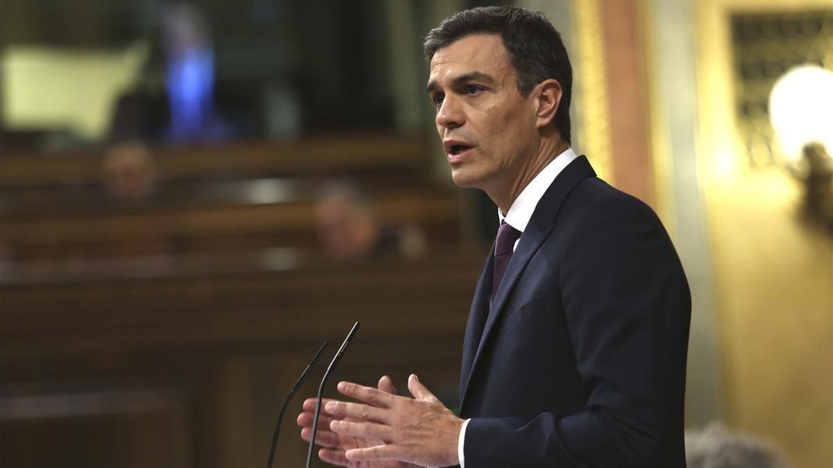 El Presidente del Gobierno y Secretario General del PSOE, Pedro Sanchez, en el Congreso de los Diputados.