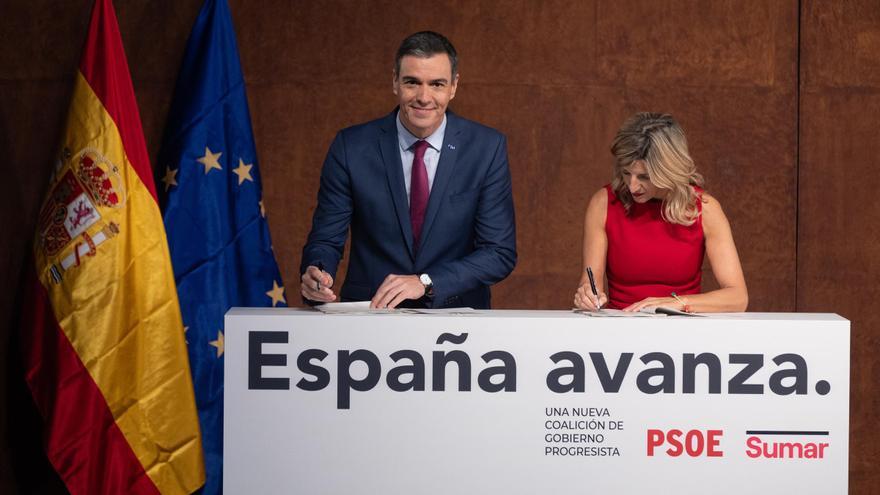 Pedro Sánchez y Yolanda Díaz, en el acuerdo del PSOE y Sumar