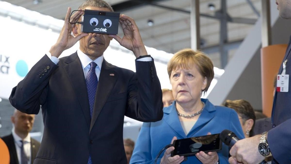 Barack Obama y Angela Merkel, en Hannover.