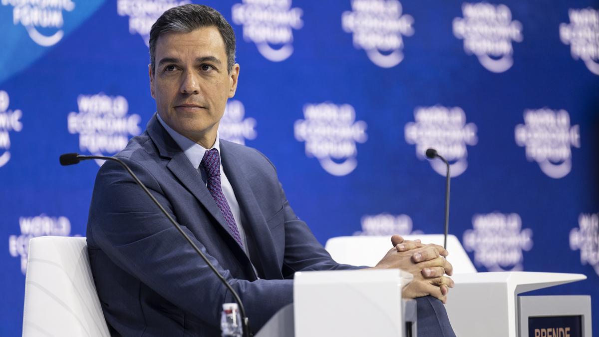 Pedro Sánchez, durante su intervención en el foro de Davos