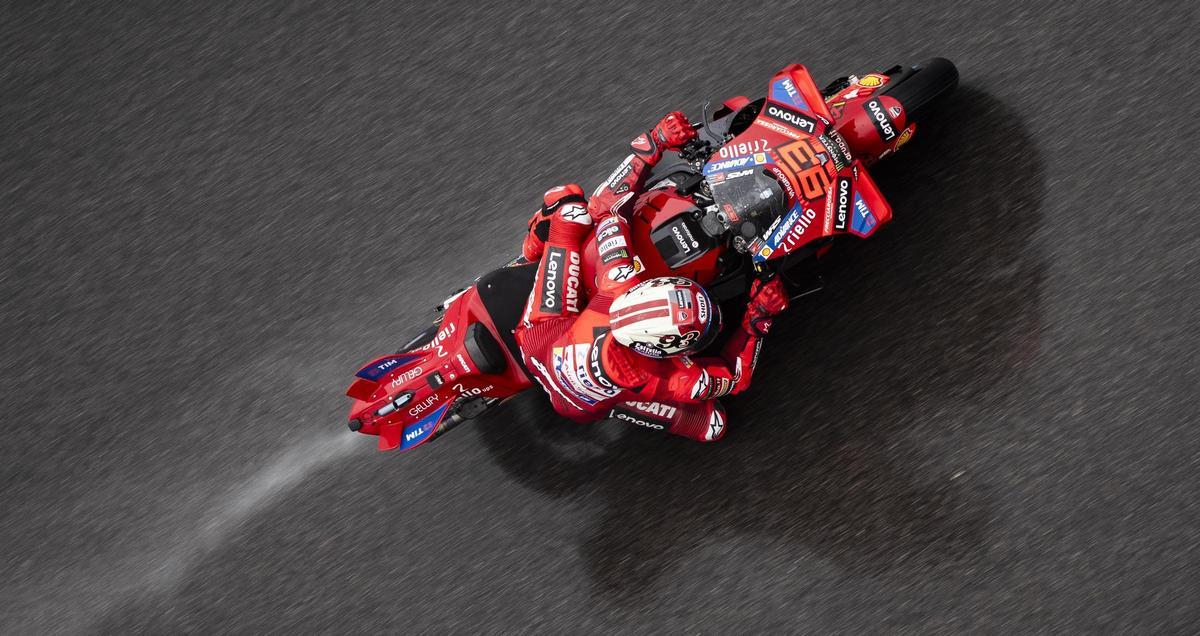 Marc Márquez (Ducati), a vista de pájaro, en el circuito de Austin (Texas, EEUU).