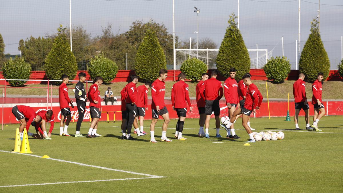 Un entrenamiento del Sporting esta semana