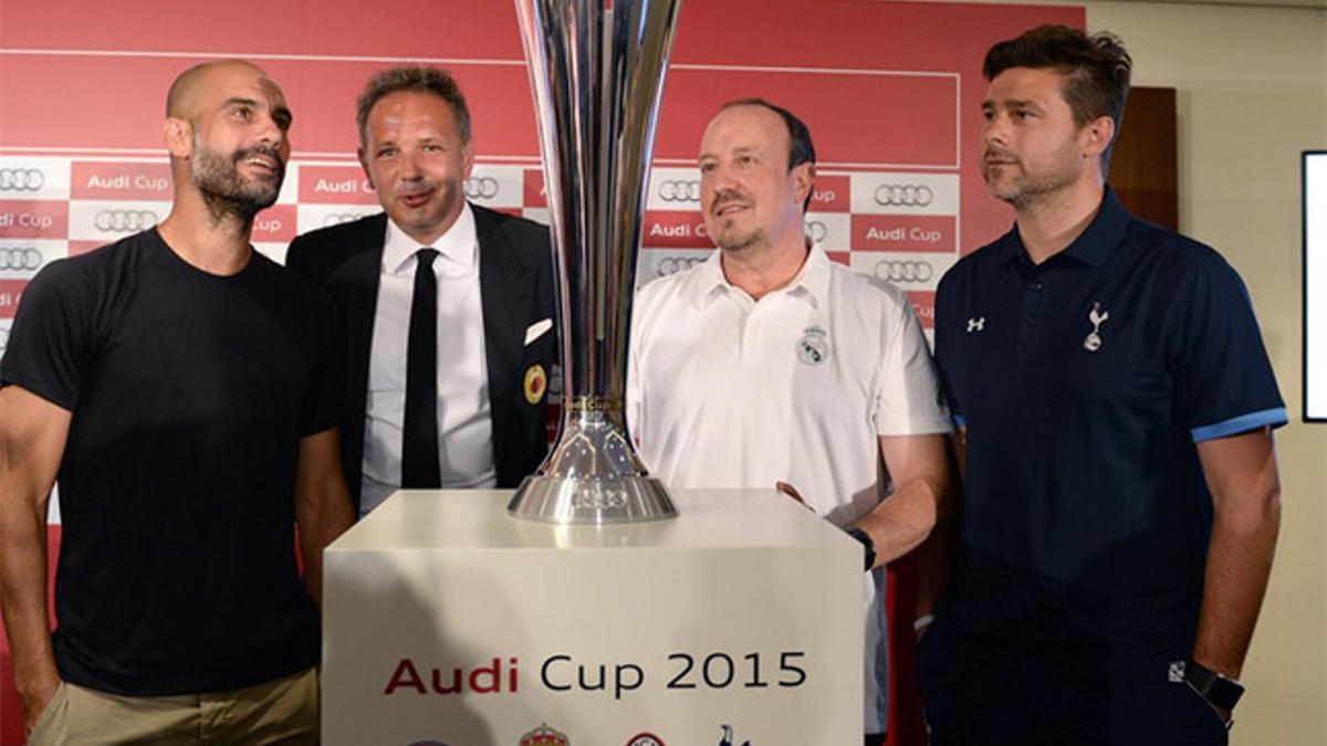 Los entrenadores de Bayern, Milan, Real Madrid y Tottenham con la Audi Cup