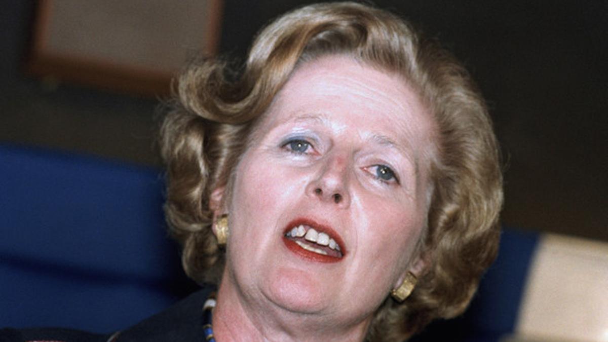 Margaret Thatcher, durante un acto electoral en Londres, en abril de 1982.