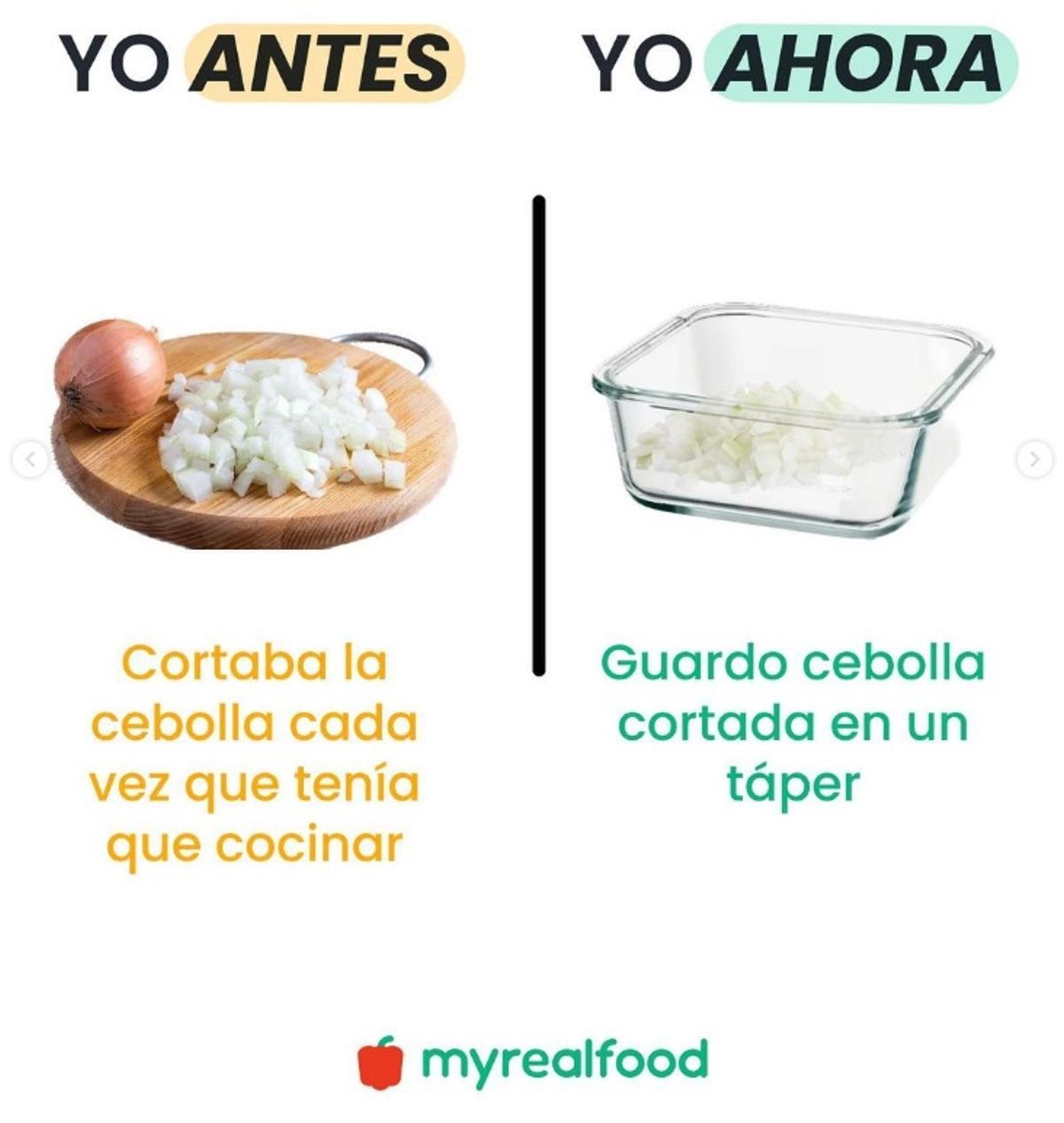 Dejar cortada cebolla en un tupper contribuirá a que no te dé pereza picarla en la próxima elaboración.