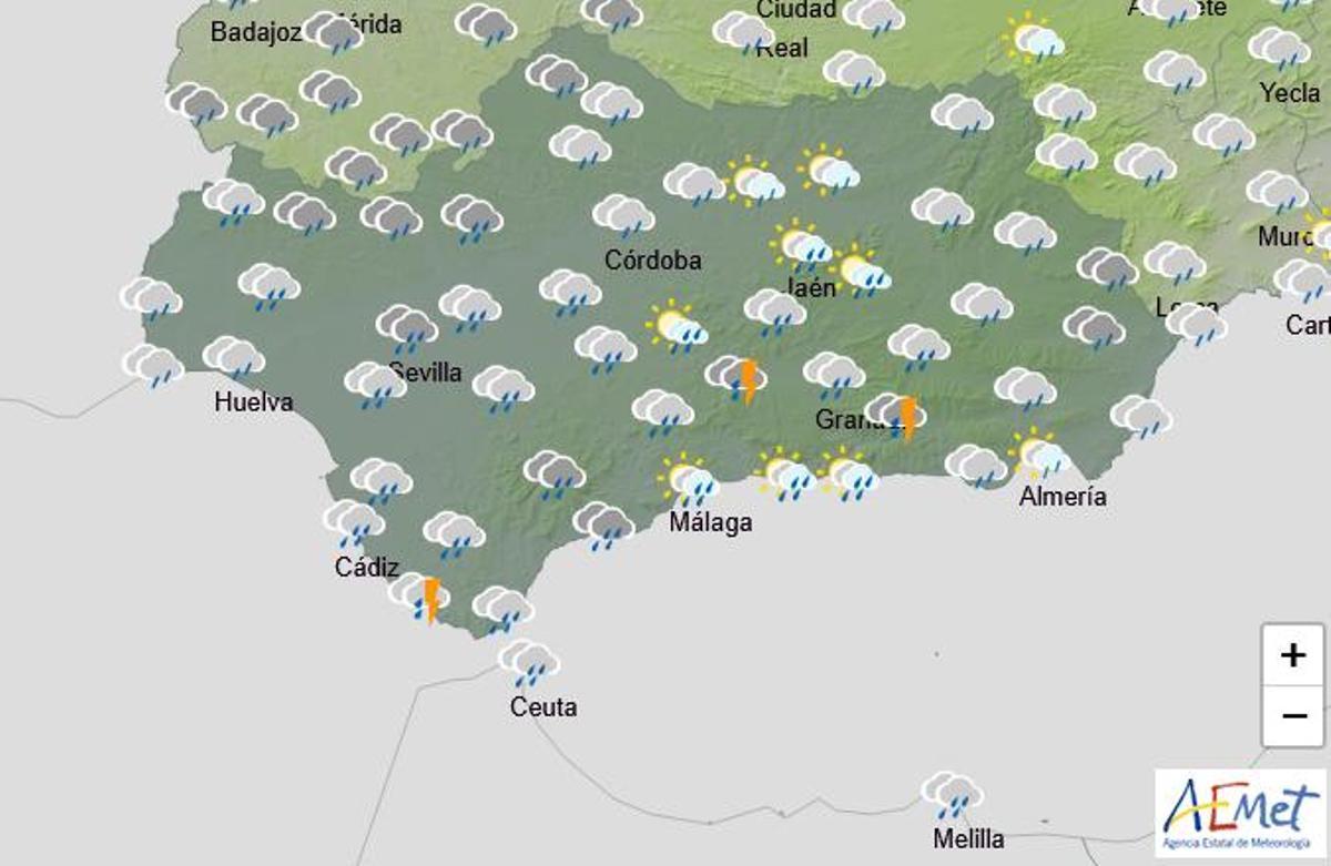 Previsión de la Aemet para Andalucía para el 28 de febrero.