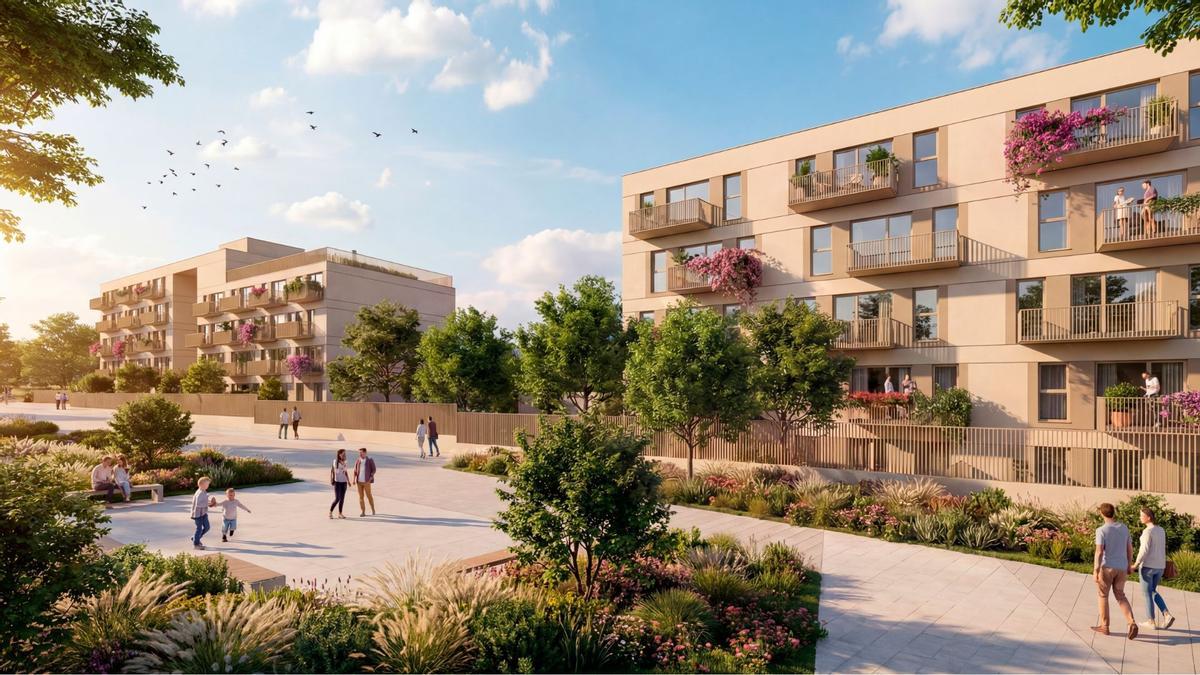 Recreación de una de las cinco parcelas de vivienda asequible en Cortijo Merino y Universidad
