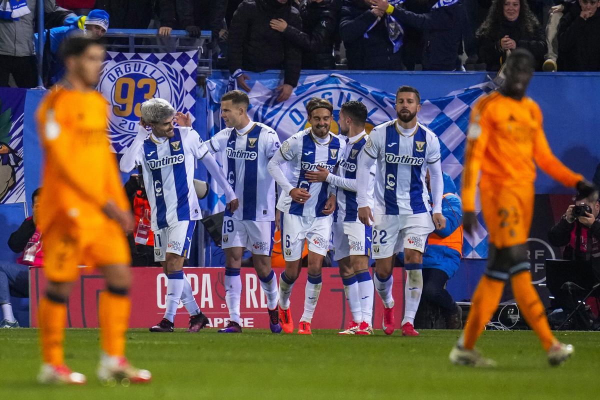 Juan Cruz celebra uno de sus goles en el partido entre el Real Madrid y el Leganés