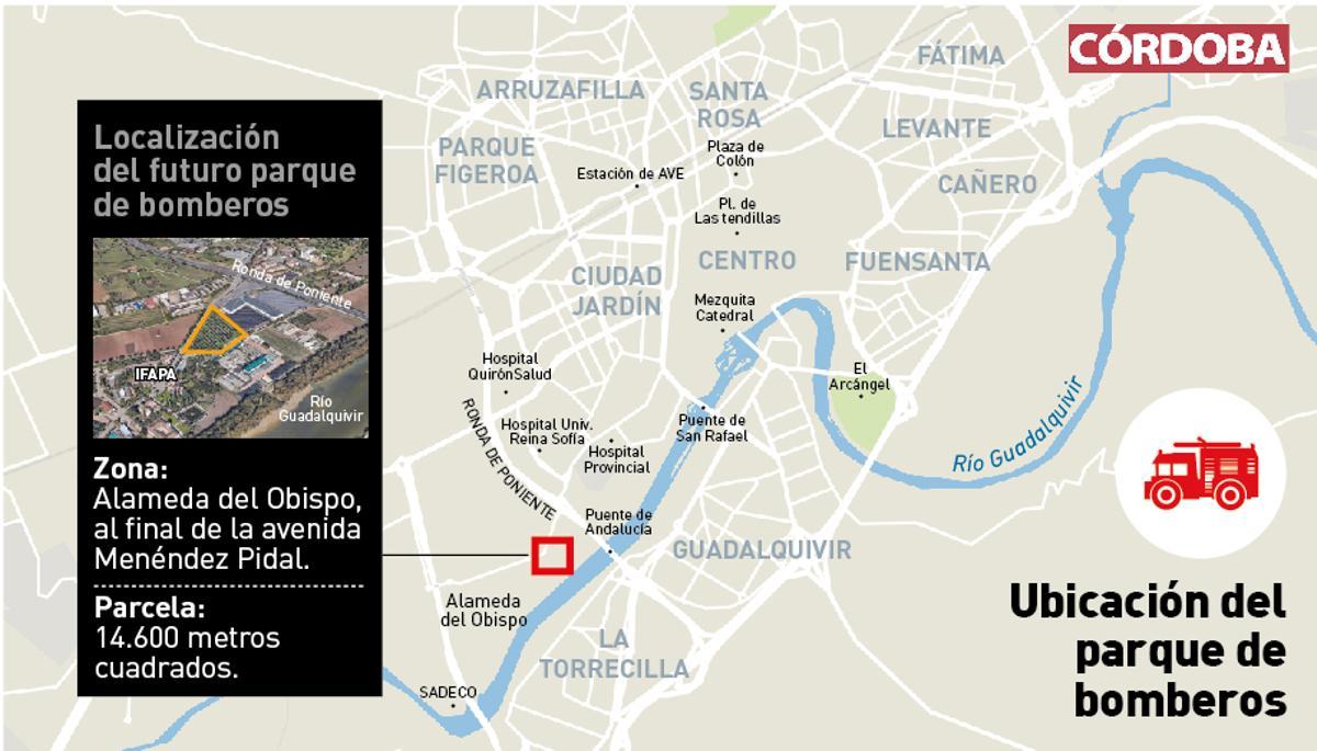 Gráfico con la ubicación del parque de bomberos de Córdoba.