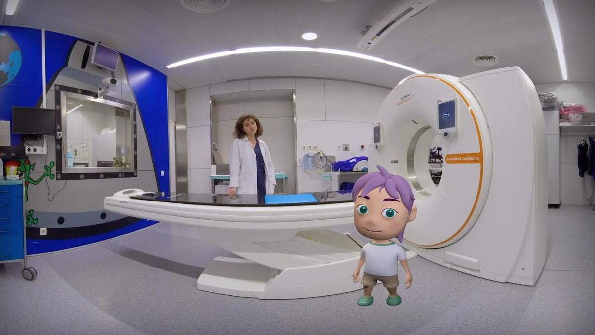 Nixi, el muñeco virtual que explica a los niños con cáncer cómo será el tratamiento de radioterapia, en el Hospital Vall d'Hebron.