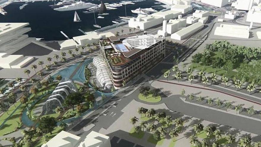 Figuración del hotel-casino que ARC quiere construir en Málaga y que antes ofreció a Valencia.