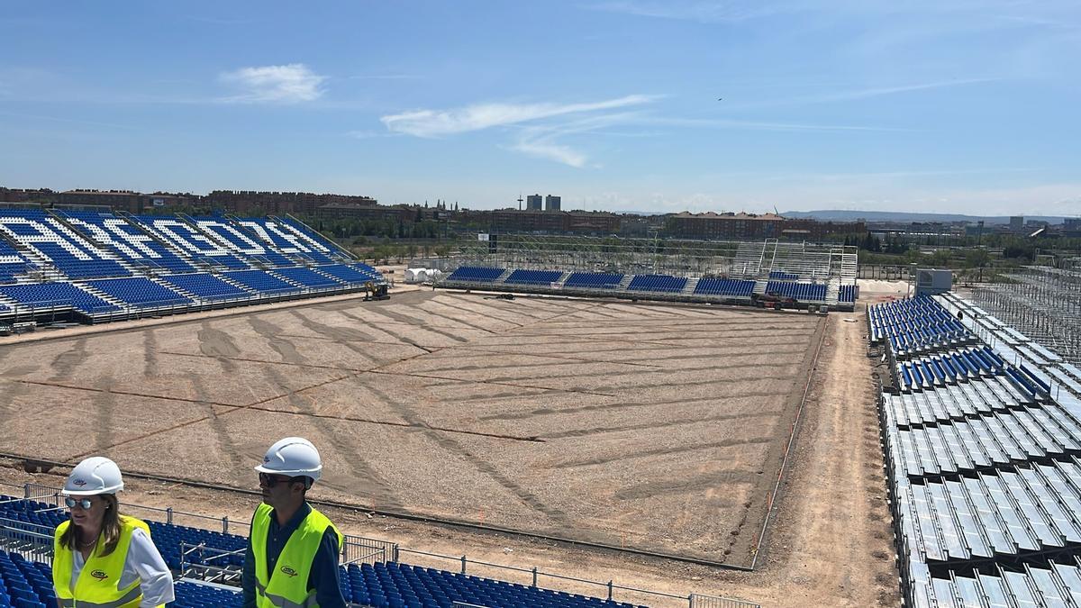Estado actual del campo modular del Parking Norte de la Expo, ya muy avanzado.
