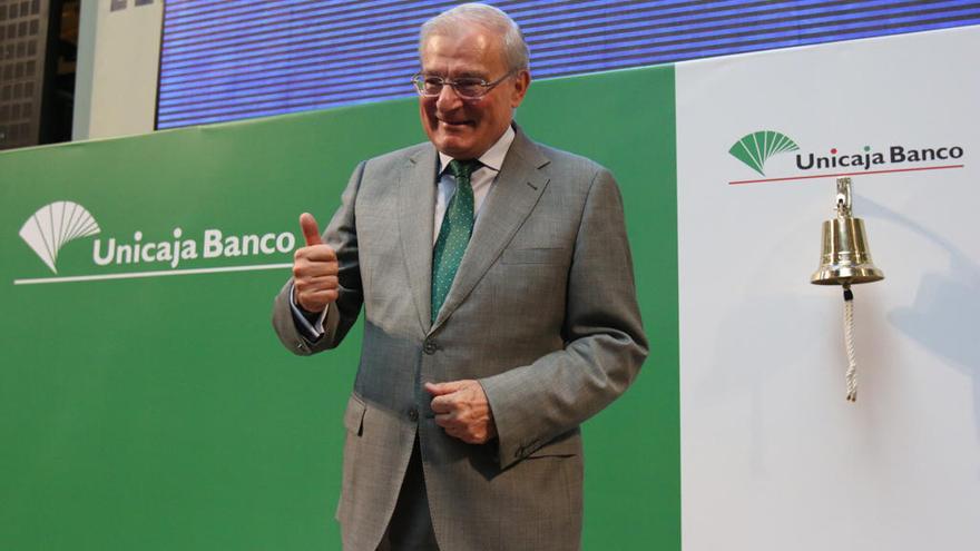 Manuel Azuaga, presidente de Unicaja Banco, ayer en el parqué madrileño.