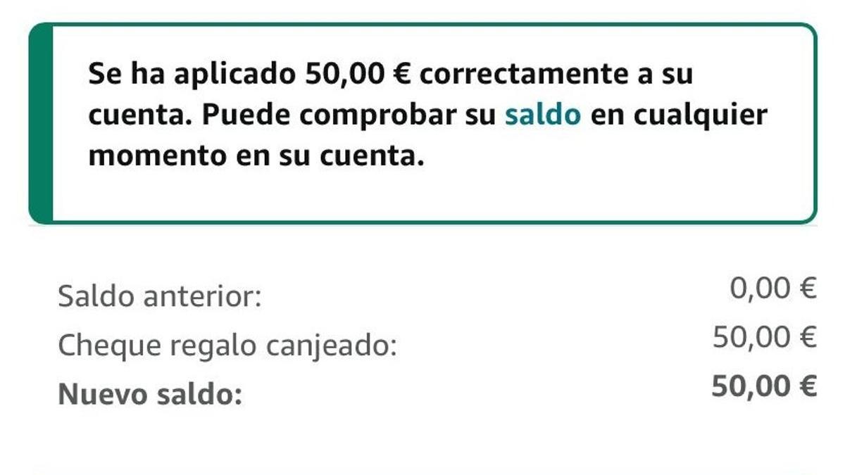 El código recibido del cheque regalo funciona y se aplica de forma automática