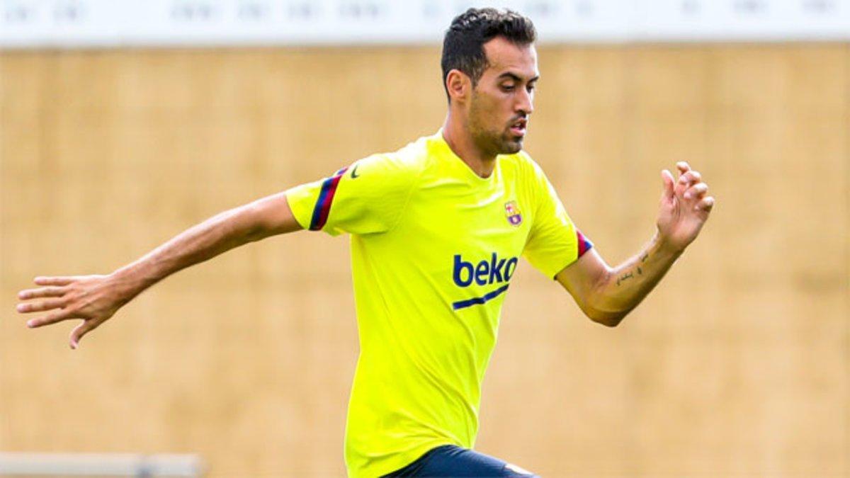 Busquets durante el entrenamientos de este sábado