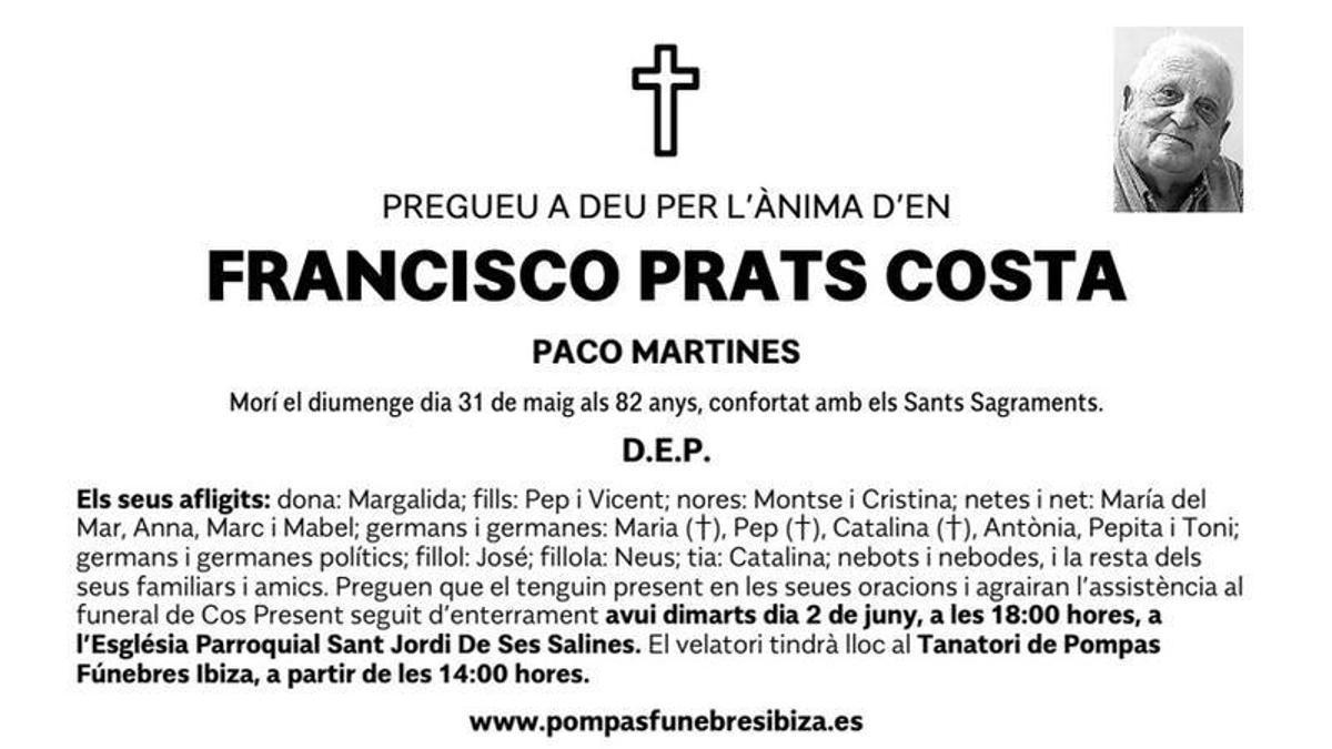 Esquela Francisco Prats Costa