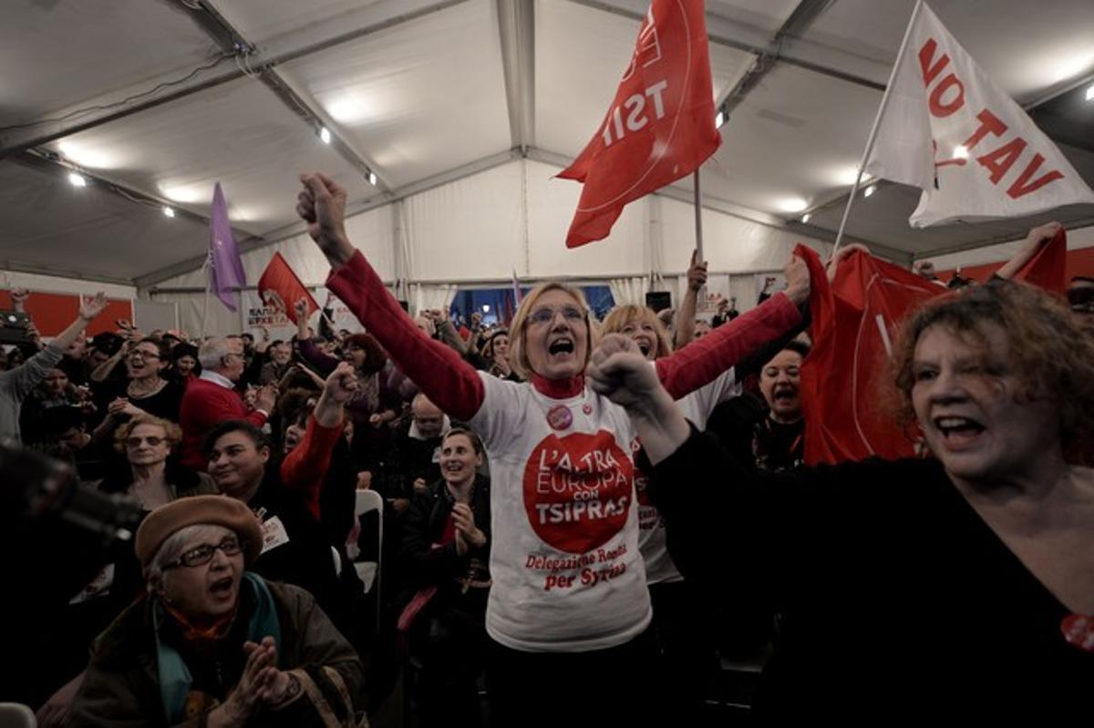 Júbilo en la sede de Syriza.