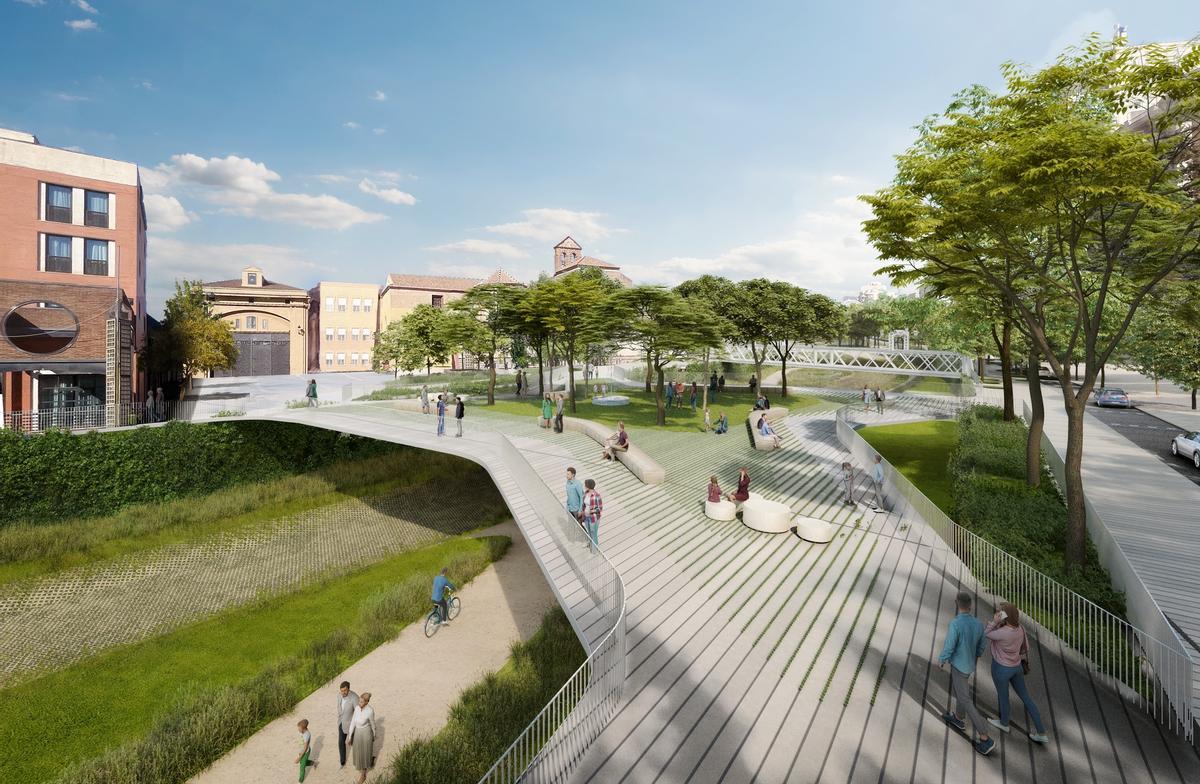 Infografía del puente plaza a la altura de Mena.