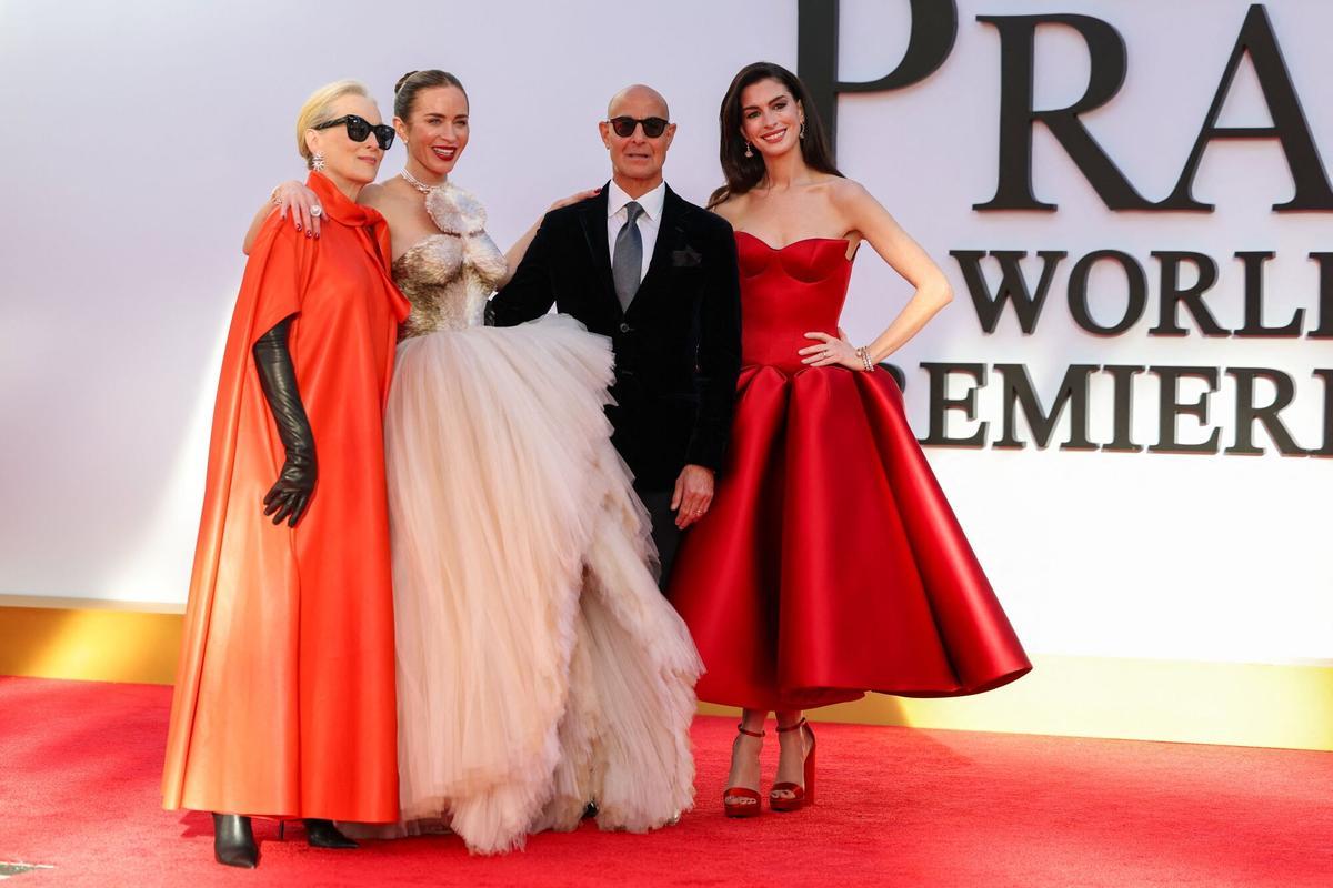 (L-R) US actress Meryl Streep, British actress Emily Blunt, US actor Stanley Tucci and US actress Anne Hathaway attend the world premiere of "The Devil Wears Prada 2" at Lincoln Center in New York City, on April 20, 2026. (Photo by ANGELA WEISS / AFP)