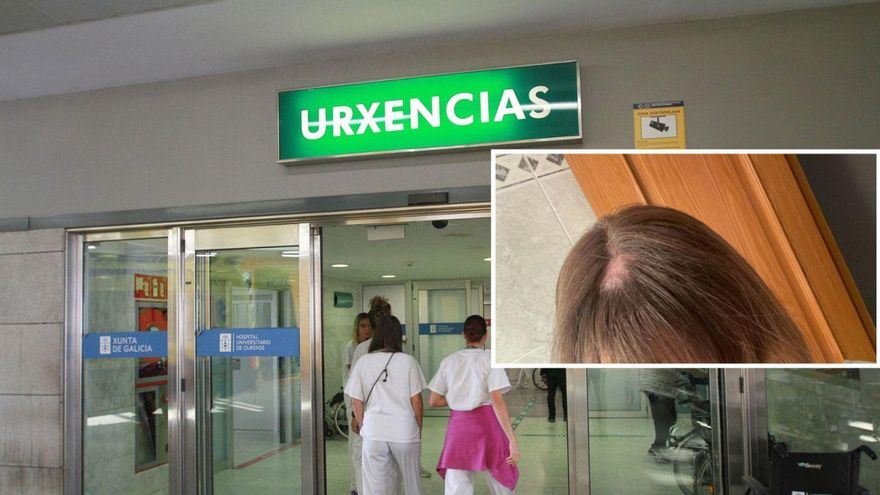 Entrada a las Urgencias del CHUO, donde ocurrió la agresión. En el cuadro, la víctima.