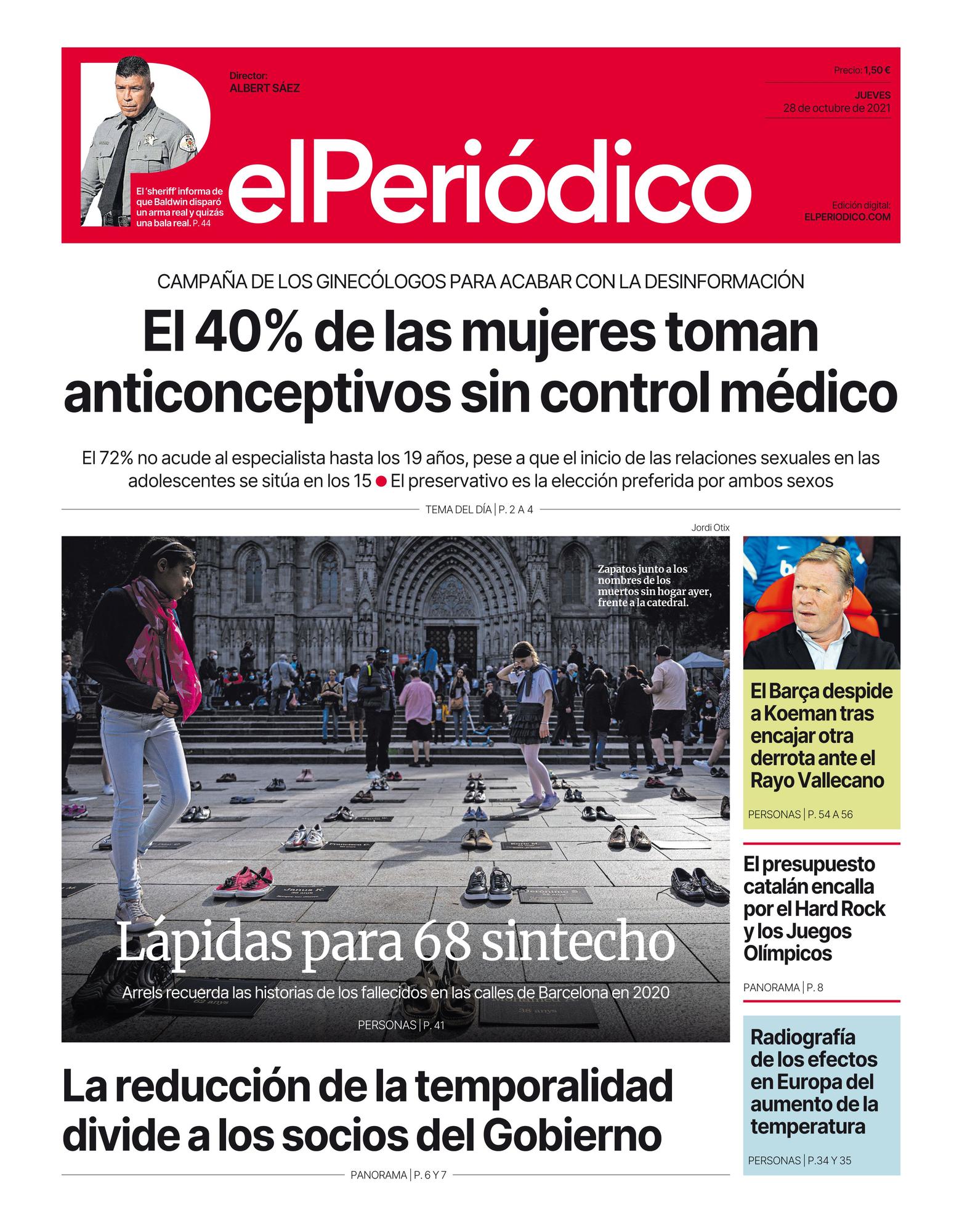 La portada de EL PERIÓDICO del 28 de octubre del 2021.