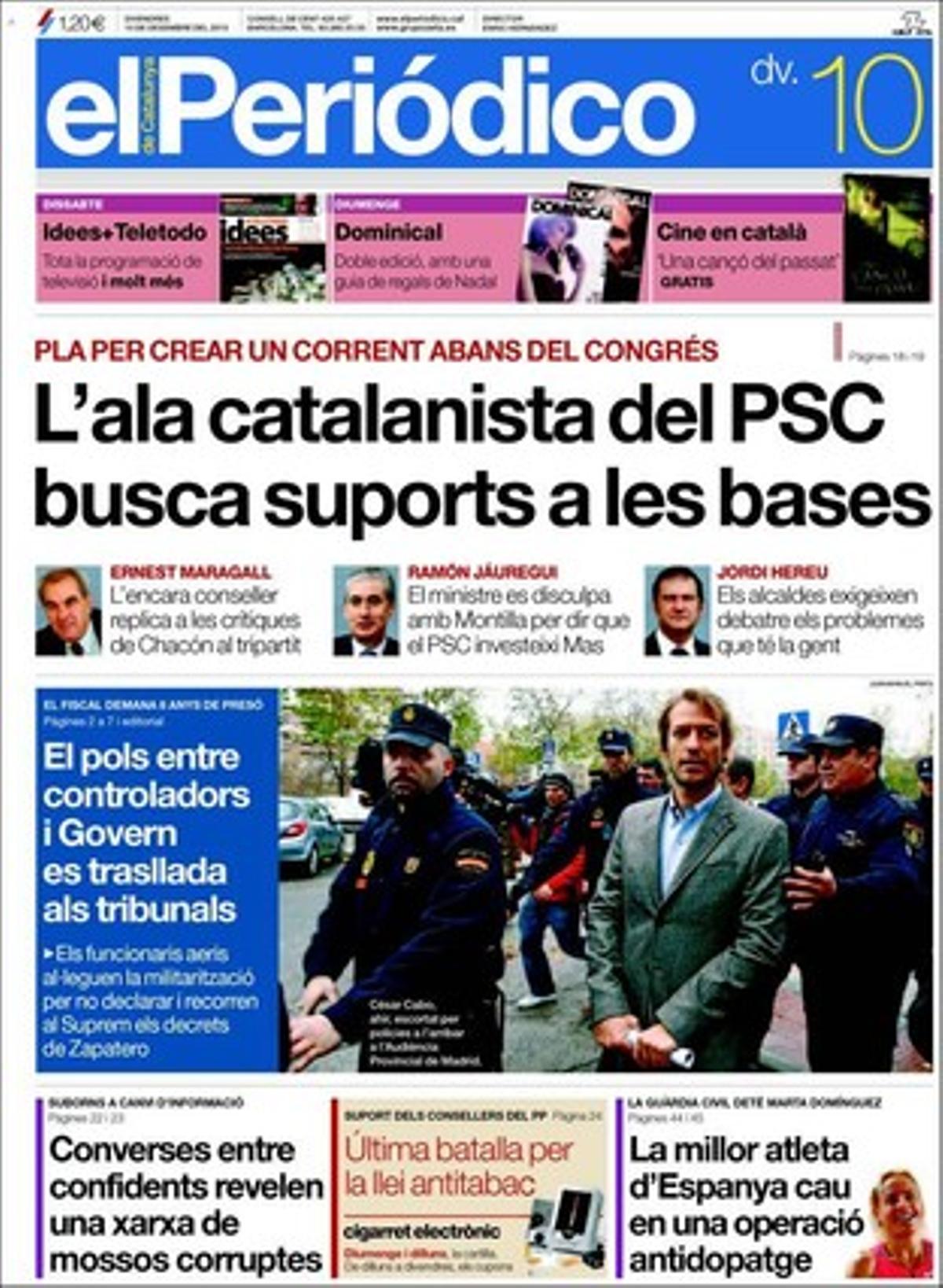 EL PERIÓDICO, a més d’oferir avui el quadern {’+icult’} amb l’oferta cultural del cap de setmana, també destaca en pàgines interiors que el ’{botellon’} s’instal·la als carrers i les places de l’Eixample de Barcelona, que un plet politicourbanístic condiciona el futur d’algunes indústries de {Lliçà} {d’Amunt}, i que el Barça lluirà un segon {espònsor} a la samarreta.