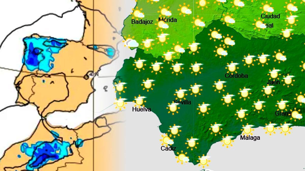 Imagen de la DANA situada en la zona noroeste de España este fin de semana y previsión con cielos despejados en Andalucía.