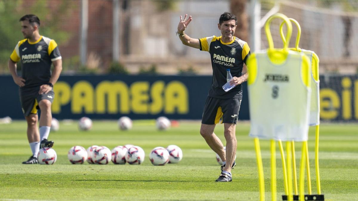 Marcelino García Toral, en el entrenamiento de este viernes del Villarreal.