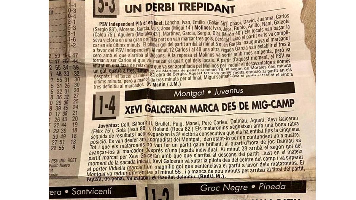 Recorte de prensa con; 'Xevi Galceran marca de medio campo'