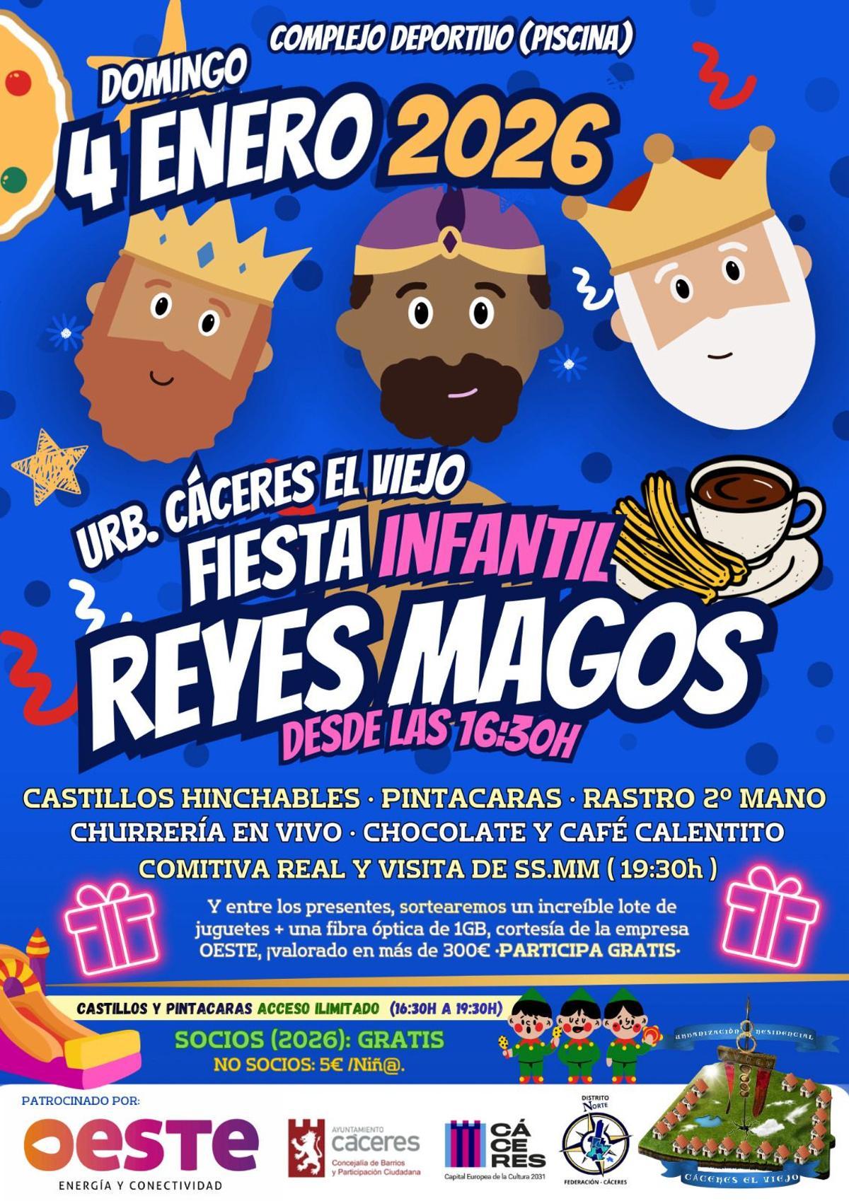 Cartel de la fiesta infantil de los Reyes Magos