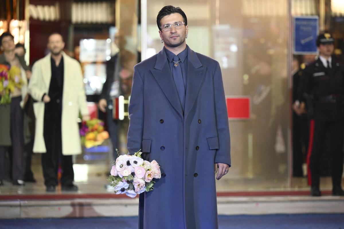 El cantante italiano Eddie Brock en la alfombra roja de San Remo.