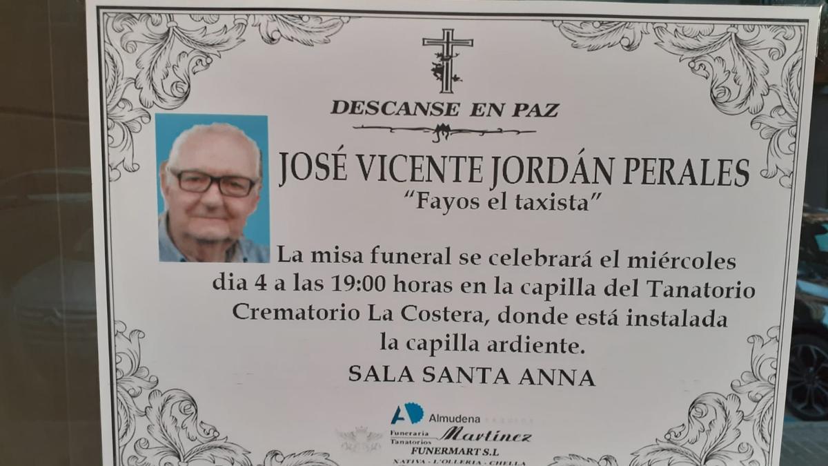 Fallece a los 76 años en Xátiva José Vicente Jordán Perales, conocido como “Fayos el taxista”