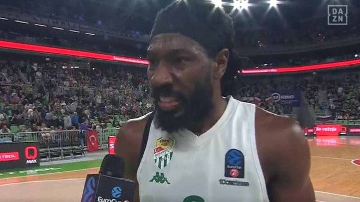 Holland, en el momento de su entrevista en el descanso del choque Cedevita Olimpija-Bursaspor