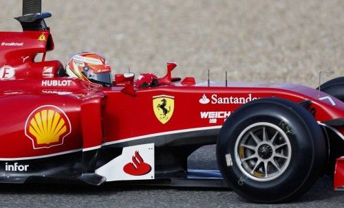 Ferrari Formula One racing driver Raikkonen of Finland drives the new F14 T during pre-season testing at the Jerez racetrack in southern Spain