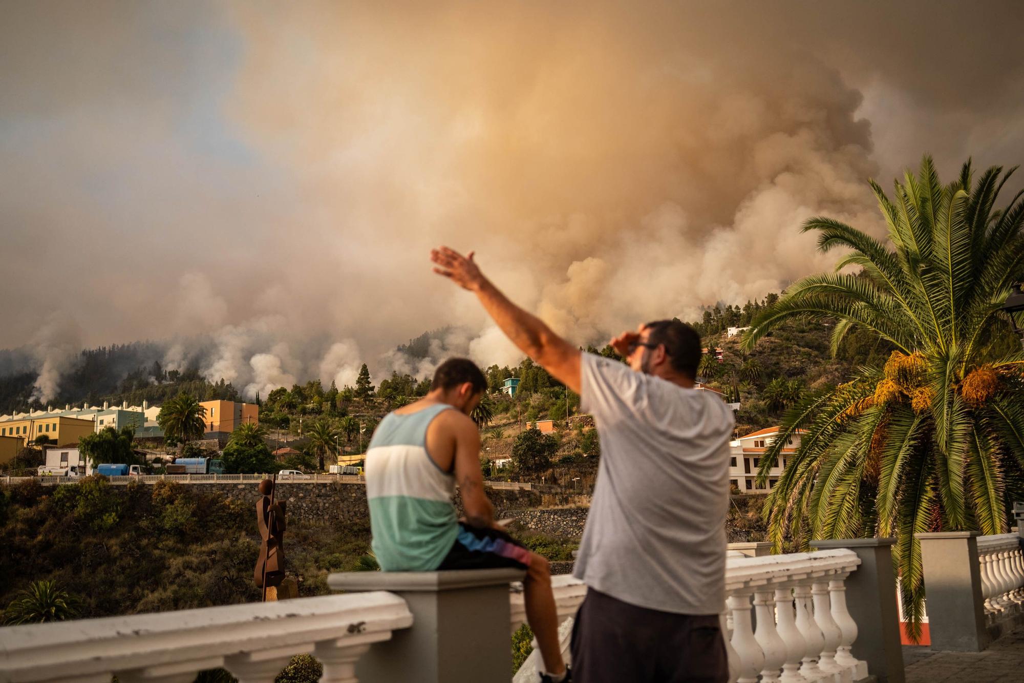 Los recursos de emergencia trabajan en el incendio forestal de La Palma