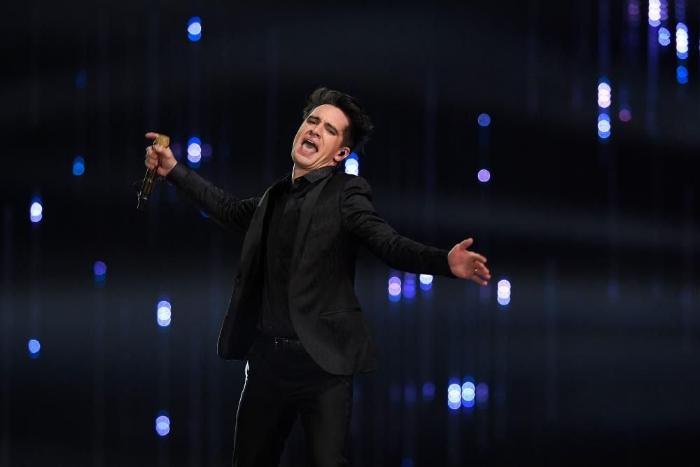 US band Panic! at the Disco performs during the MTV Europe Music Awards at the Bizkaia Arena in the northern Spanish city of Bilbao on November 4, 2018. (Photo by LLUIS GENE / AFP)