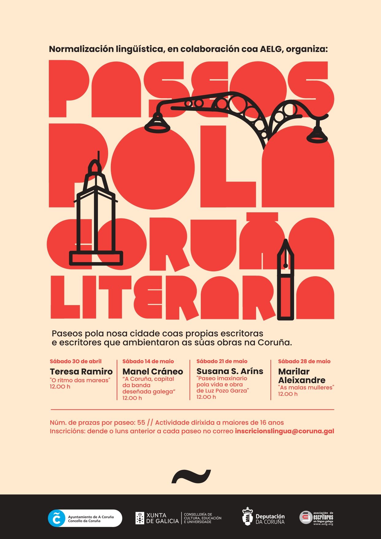 Cartel ‘Paseos pola Coruña literaria’.