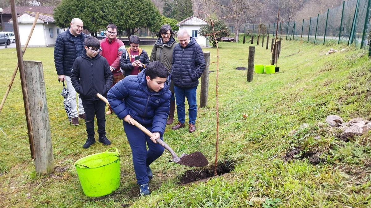 El joven parragués Carlos Auviaño planta uno de los tilos de la iniciativa Un árbol por Europa