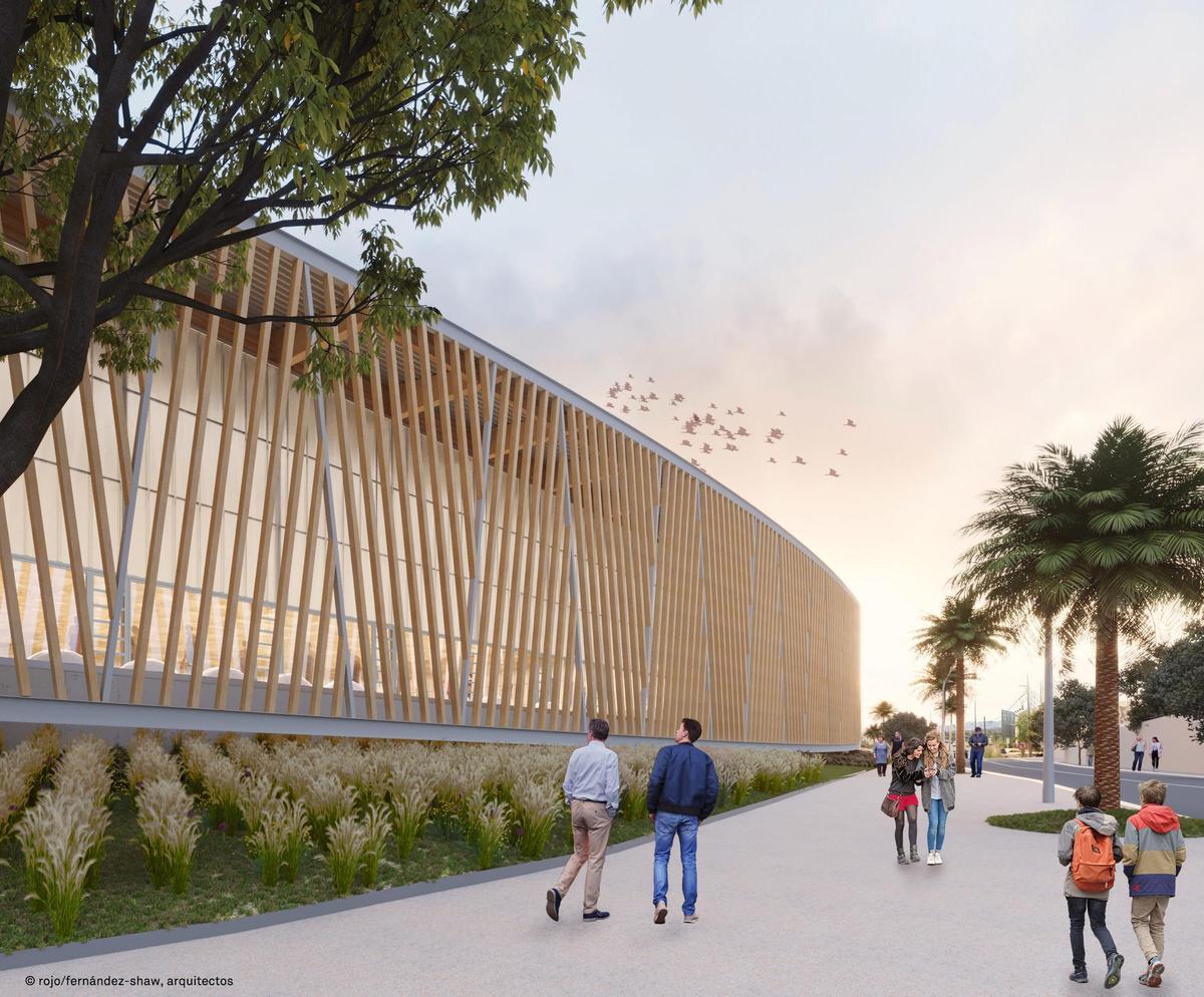 Recreación del pabellón de deportes inclusivo que se construirá en Carrús, junto al centro comercial L’Aljub.